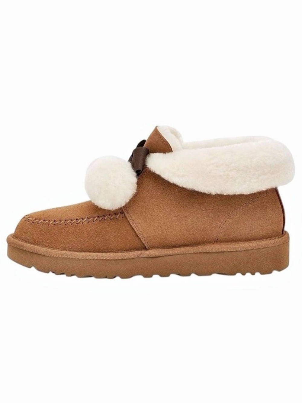 UGG Kallen II Chestnut Suede Bow Pom Pom Slipper Boots - Picture 2 of 5